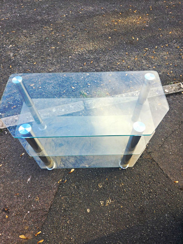 Clear glass silver metal tv - &,